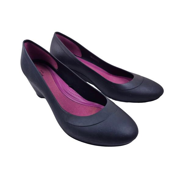 Crocs Lina Slip On Wedge Pump Women's Size 10 Black Dual Comfort Heel Work Shoes - Picture 4 of 7